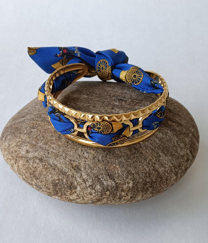 Bracelet plaqué or & son ruban soie