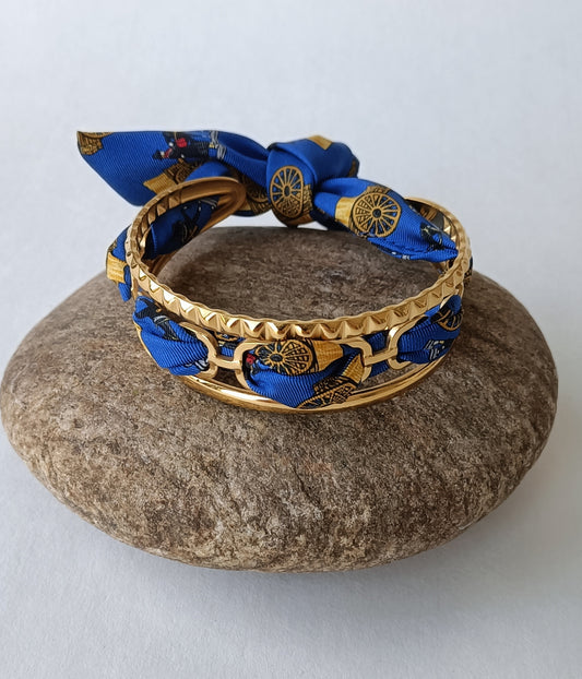 Bracelet plaqué or & son ruban soie