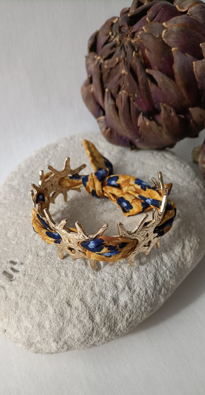 Bracelet plaqué or Corail & soie  jaune/bleue