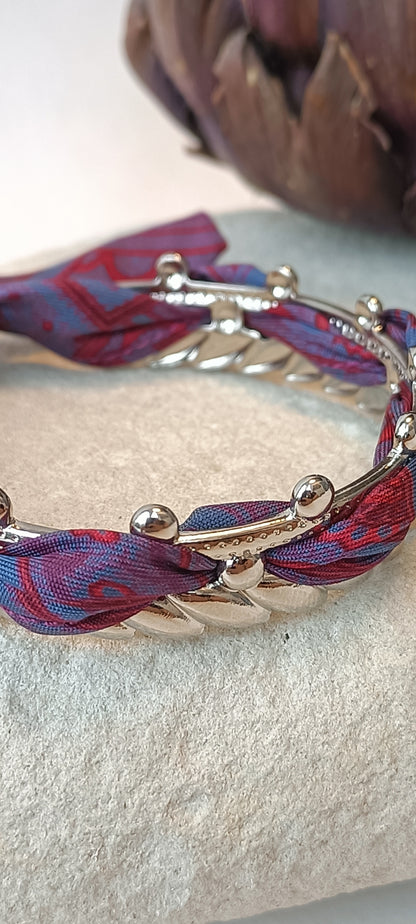 Bracelet argenté Indie & soie