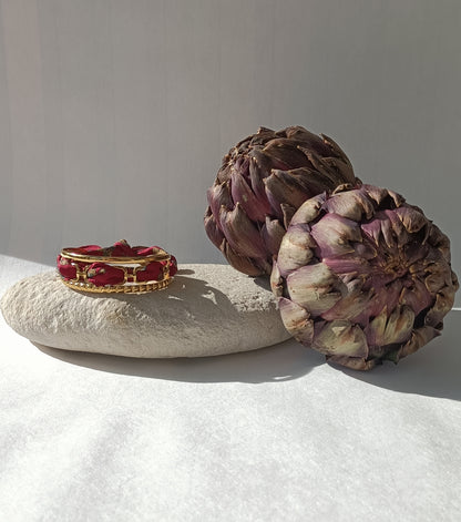 Bracelet plaqué or Iconique & soie bordeaux