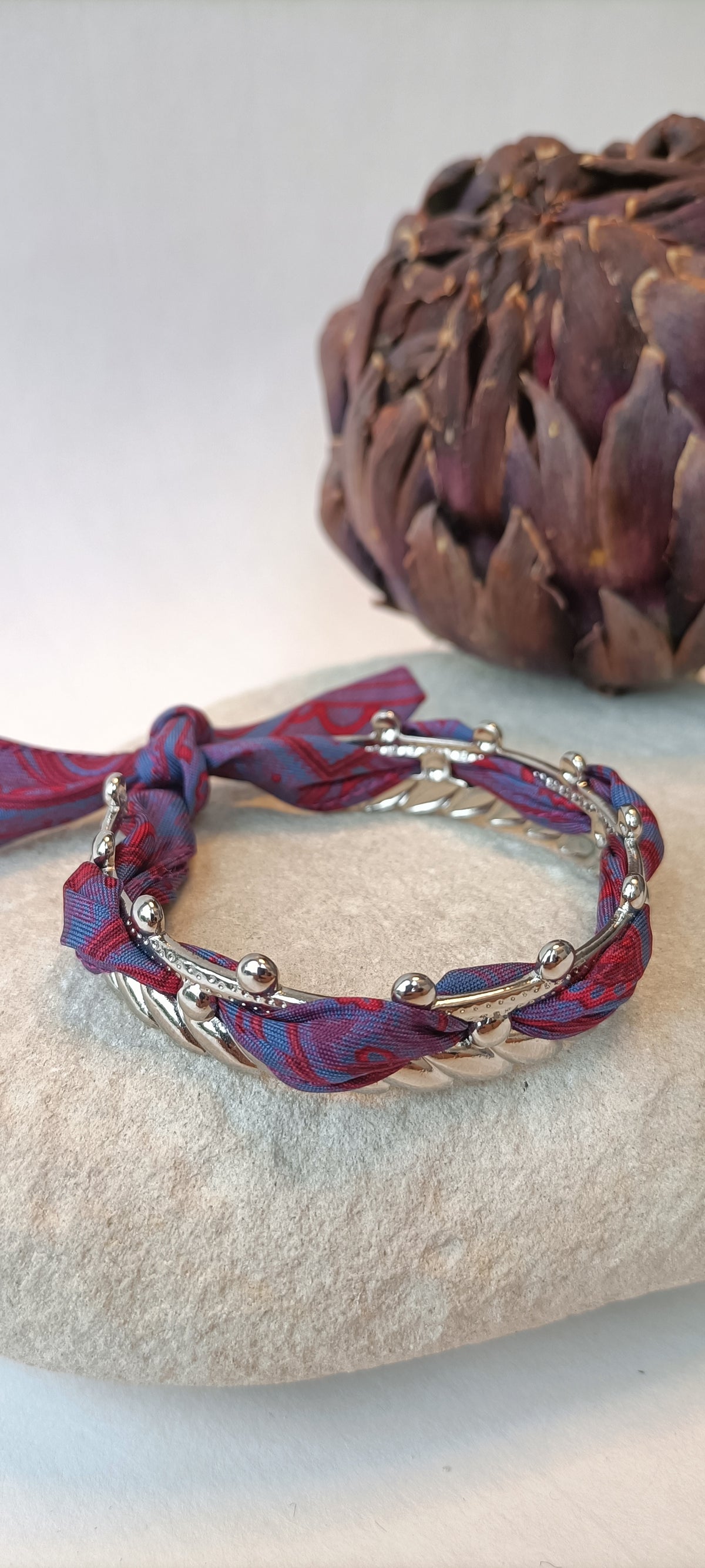 Bracelet argenté Indie & soie