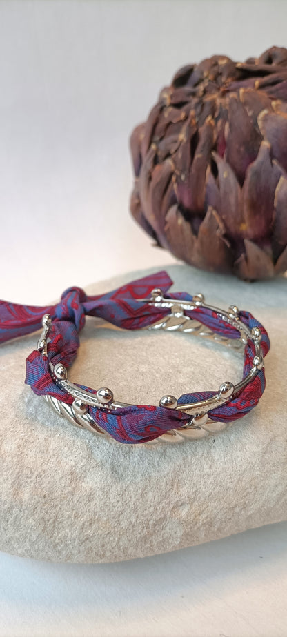 Bracelet argenté Indie & soie