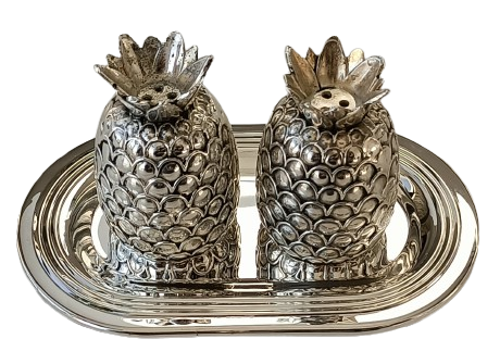 Salière et poivrière "Ananas" en métal argenté