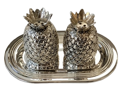 Salière et poivrière "Ananas" en métal argenté