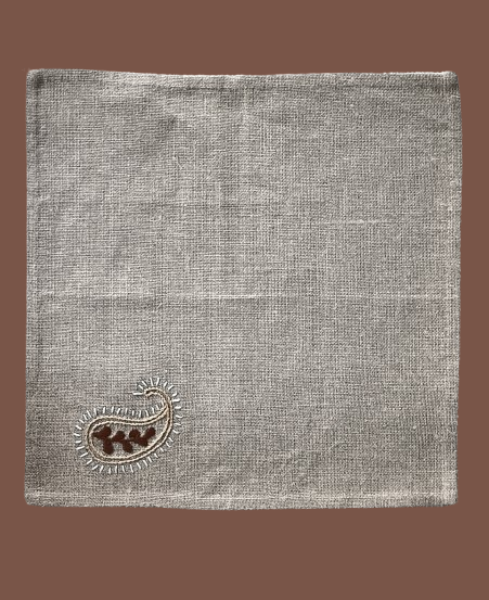 Set de 4 serviettes motif "Cachemire" en lin brodé