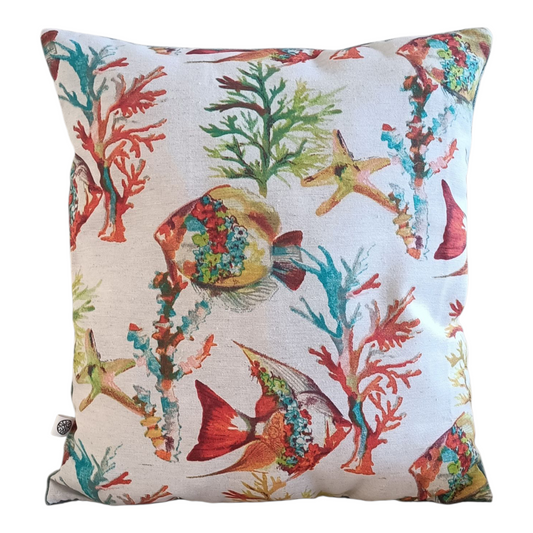 Coussin motifs marins et velours bleu