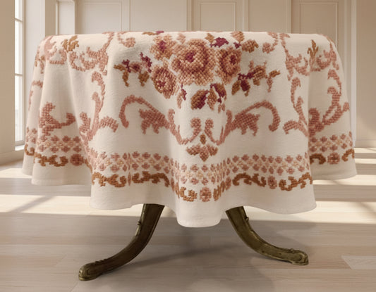 Nappe ronde "Rosalie" en cretonne brodée