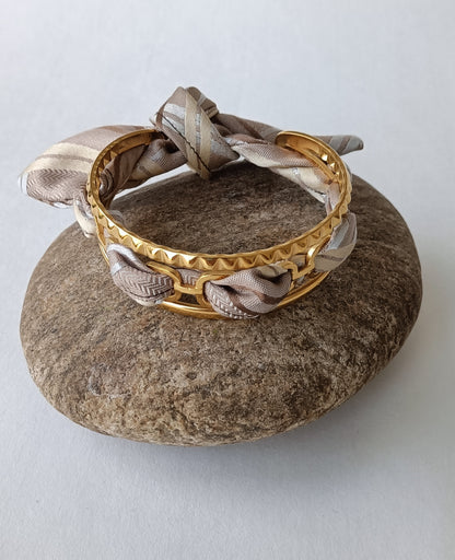 Bracelet plaqué or & son ruban soie