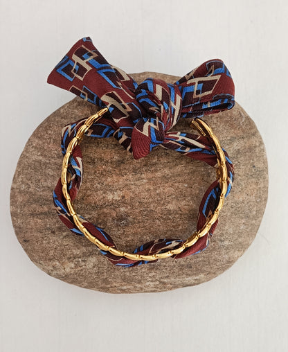 Bracelet plaqué or & son ruban soie
