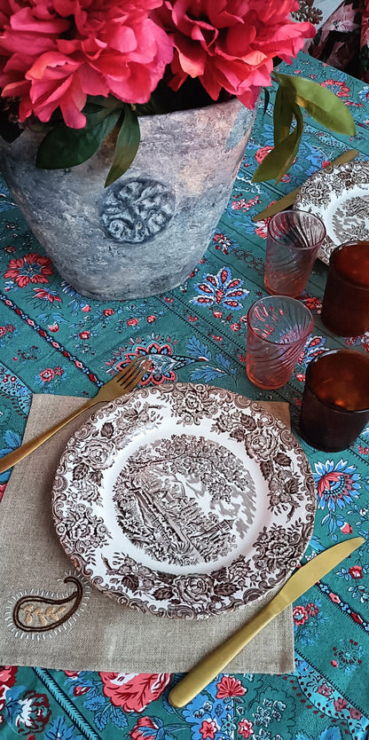 Set de 4 serviettes motif "Cachemire" en lin brodé