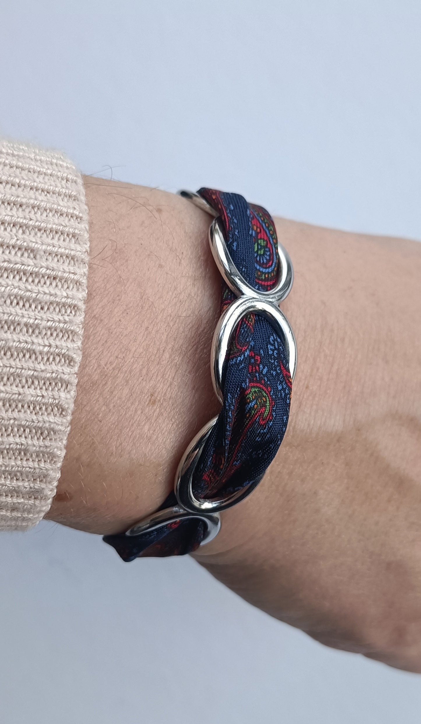 Manchette PM argentée - Ruban 100% soie