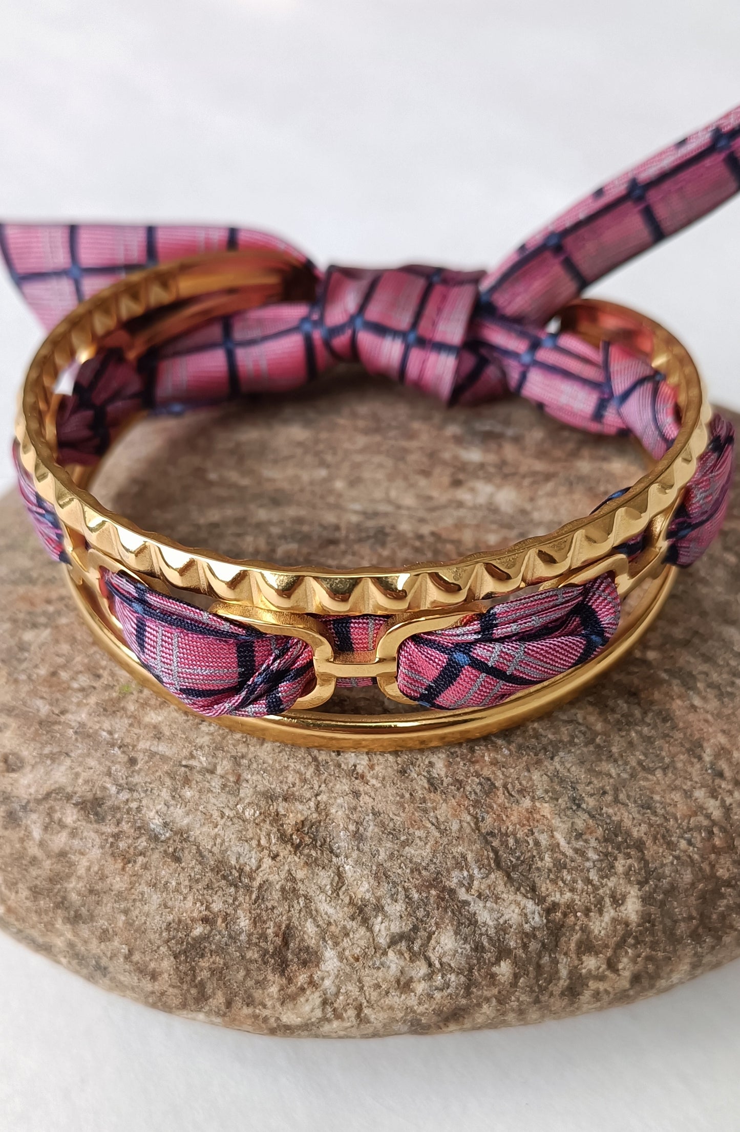 Bracelet plaqué or & son ruban soie "Dolce Vita"