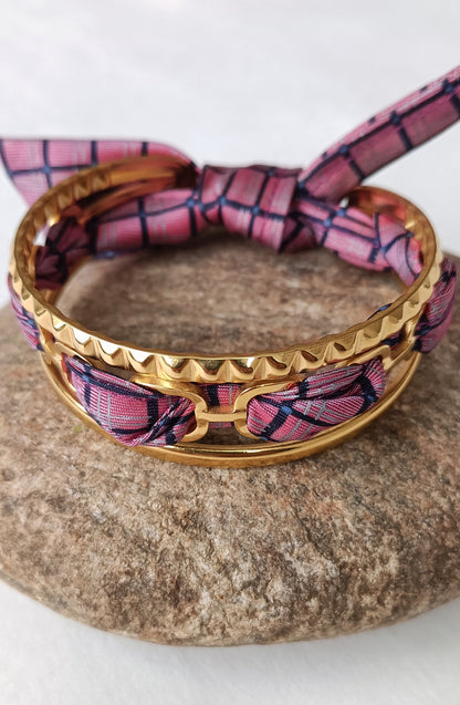 Bracelet plaqué or & son ruban soie "Dolce Vita"