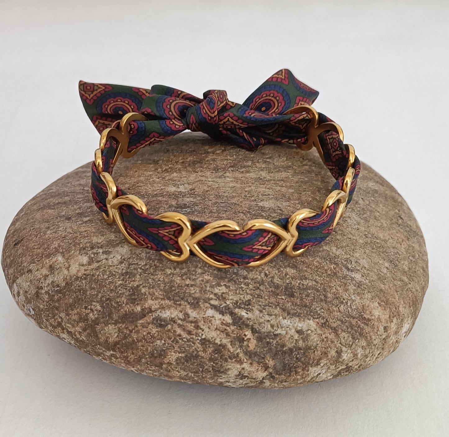 Bracelet plaqué or coeur & son ruban soie