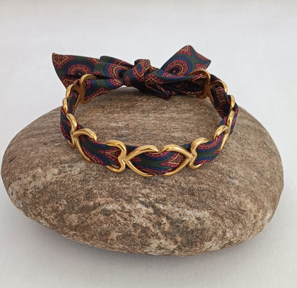 Bracelet plaqué or coeur & son ruban soie
