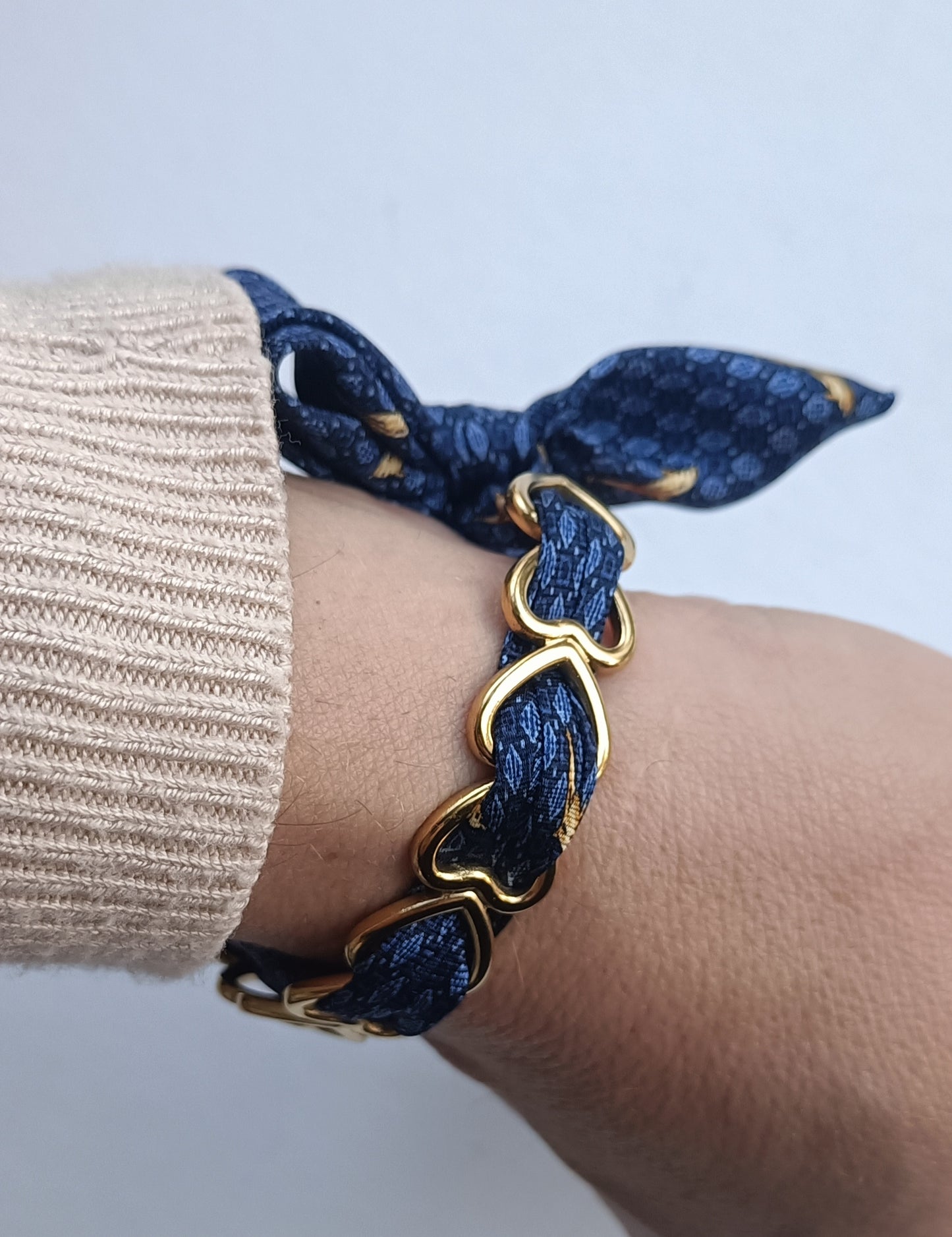 Manchette PM Coeur dorée - Ruban 100% soie