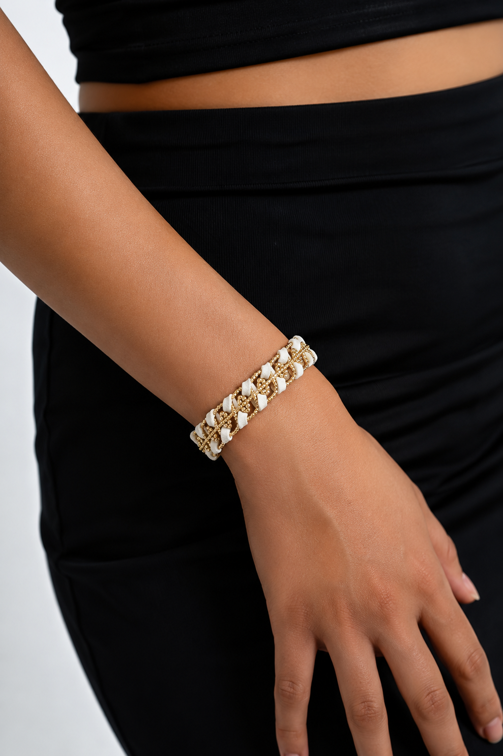 Bracelet plaqué or & cuir