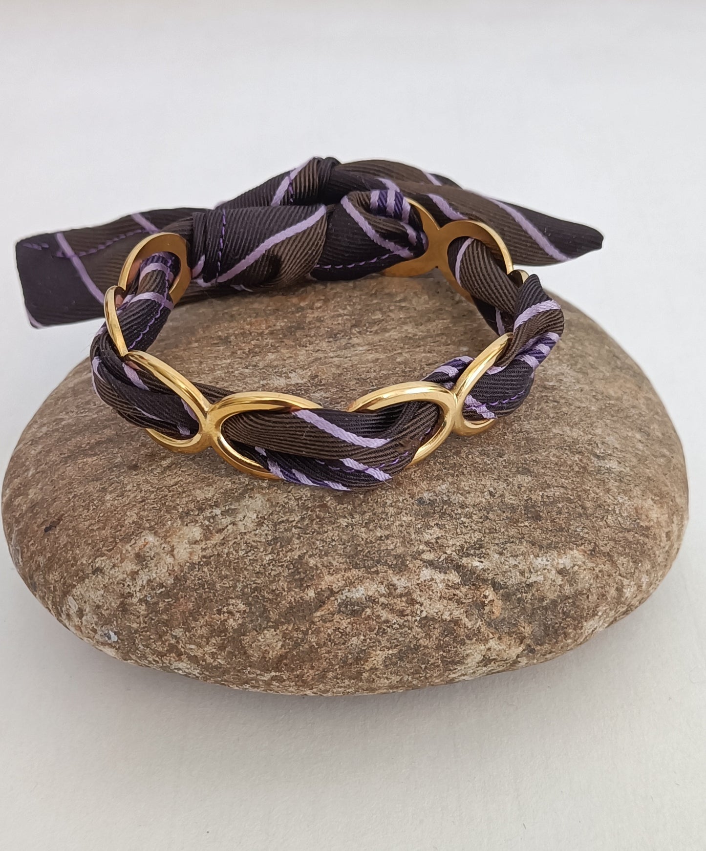 Bracelet plaqué or & son ruban soie