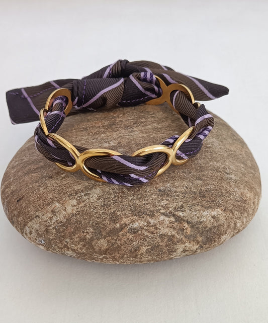 Bracelet plaqué or & son ruban soie