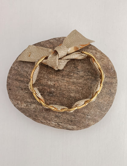 Bracelet plaqué or & son ruban soie