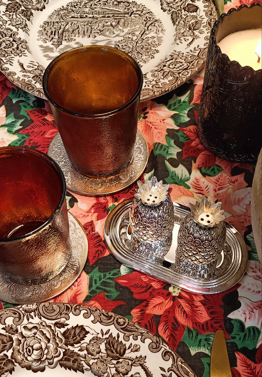 Sous-verres et support en métal argenté 80's